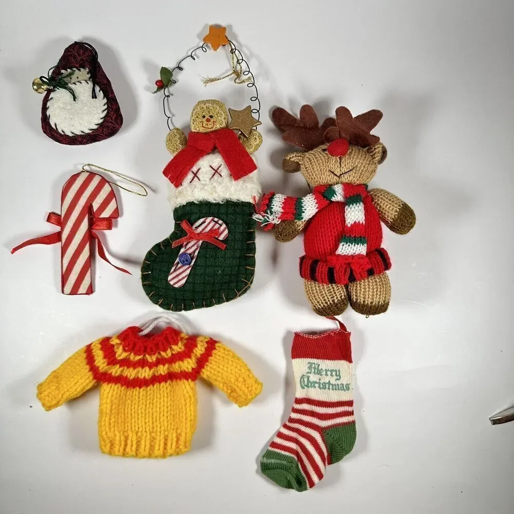 Vintage Christmas Tree Ornaments‎ Mixed Felt Plush Yarn Lot Stocking Gingerbread